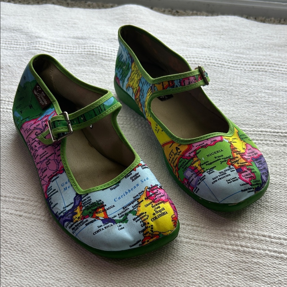 Colorful Map Print Women’s Shoes